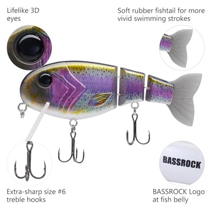 BASSROCK Topwater Fishing Lures for Bass Pike Salmon Floating Swimbait Jointed Crankbait Freshwater Saltwater 4.9in/1.76oz RK1001 - color: Rainbow Trout, size: 3.9in/1.04oz