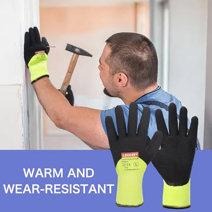 LOCCEF 2 Pairs Winter Work Gloves, Thermal Freezer Gloves - color: Yellow, size: 10/XL