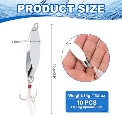 PATIKIL Fishing Spoons, Fishing Lures Casting Spoon Treble Hooks Jigs Hard Metal Spinner Baits - color: Silver Tone, size: 1/2 oz