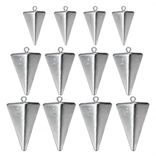 Fishing Weights Pyramid Sinkers Kit Bullet Fishing Weights Sinkers for Ocean Saltwater Surf Fishing Gear Tackle 1oz 2oz 3oz 4oz - color: 123oz-12pcs