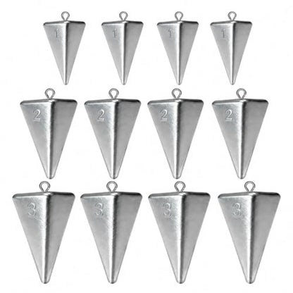Fishing Weights Pyramid Sinkers Kit Bullet Fishing Weights Sinkers for Ocean Saltwater Surf Fishing Gear Tackle 1oz 2oz 3oz 4oz - color: 123oz-12pcs