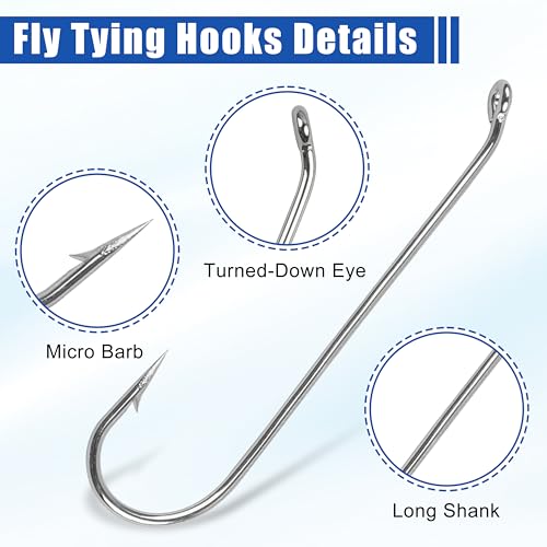 Fly Tying Hooks Assortment Kit, 410pcs Dry Fly Fishing Hooks Long Shank Eye Down Streamer Fly Hooks Dry Wet Flies Nymph Strimp & Pupa Streamer, Caddis Jig Fishing Hooks
