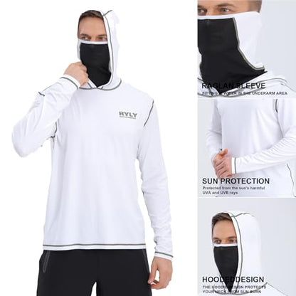 Fishing Shirts for Men,Long Sleeve Rash Guard Shirts Sun Protection Hoodie Athletic Running Hiking Shirt 1/2 Packs - color: Print/White, size: X-Large