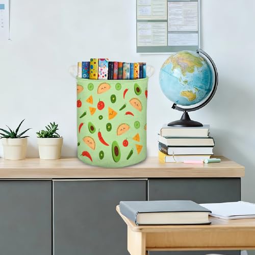 Sage Green Mexican Laundry Basket, Trendy Mexican Food Taco Avocado Tomato Cute Foldable Laundry Hamper With Handles Clothes Toys Storage Basket for Kids Room Nursery Home Bedroom - color: Sage Mexican - Basket