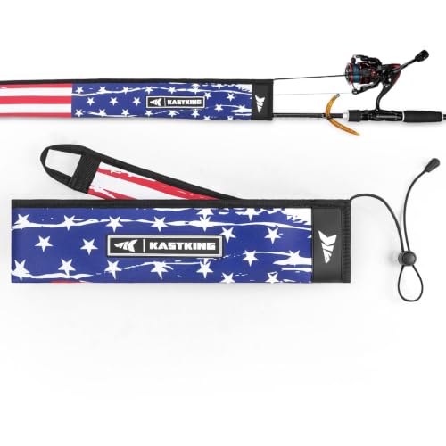 KastKing MeshGuard Rod Socks, Fishing Rod Sleeve, Neoprene Fishing Pole Sleeve, Fishing Rod Covers, Built-in Hanging Loop & Adjustable Lanyard, Fits Casting, Spinning, & Fly Rods - color: Flag 1 Pcs, style: Spinning
