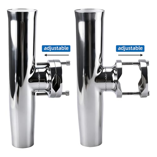 NovelBee 2pcs Boat Fishing Rod Holder,Stainless Tournament Style Clamp on Fishing Rod Pole Holder for Rails 1-1/4" to 2"