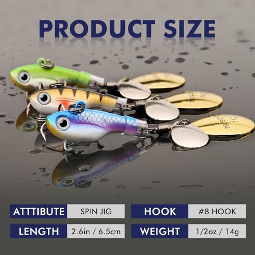 TRUSCEND Swim or Jig Fishing Spinner Baits for Freshwater and Saltwater, Rooster Tail Fishing Lures for Trout Bass Walleye Crappie Salmon Pike, Blade Bait with Copper Blade - color: B-2.6"-1/2oz