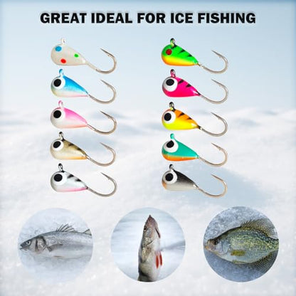 10pcs Tungsten Ice Fishing Jigs UV Glow in Dark Ice Fishing Lures Sensitive Tungsten Tear Drop Ice Fishing Jig Head for Crappie Panfish Walleye - size: 3mm