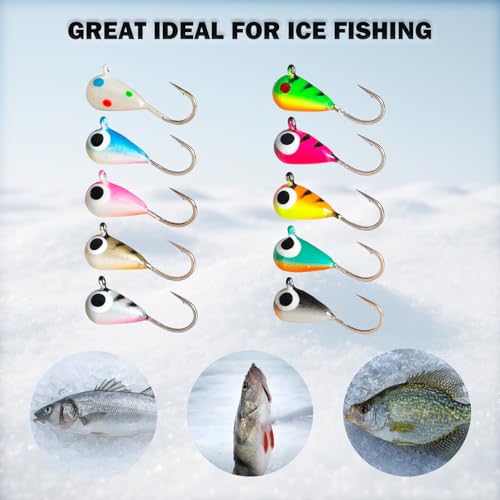 10pcs Tungsten Ice Fishing Jigs UV Glow in Dark Ice Fishing Lures Sensitive Tungsten Tear Drop Ice Fishing Jig Head for Crappie Panfish Walleye - size: 4mm