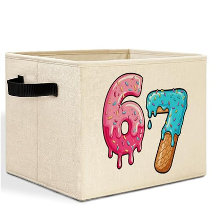 Pink and Blue Funny 6 7 Meme Storage Bins Box with Handles, Donut Ice Cream Number Six Seven Laundry Basket Hamper Collapsible Clothes Toys Organizer for Kids Boys Girls Room Nursery - color: Funny Laundry