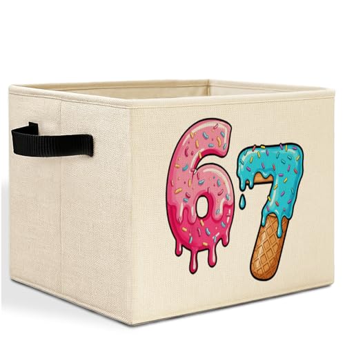 Pink and Blue Funny 6 7 Meme Storage Bins Box with Handles, Donut Ice Cream Number Six Seven Laundry Basket Hamper Collapsible Clothes Toys Organizer for Kids Boys Girls Room Nursery - color: Funny Laundry