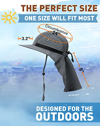 Tirrinia Wide Brim Sun Hat with Neck Flap for Men & Women, Breathable Hiking Fishing Safari Hat, Outdoor UV Protection Cap - color: # Dark Grey