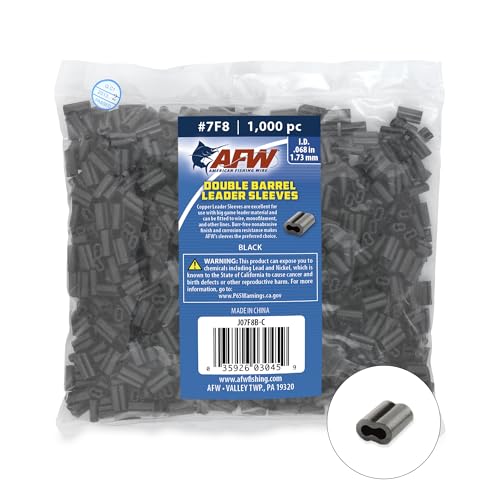 AFW American Fishing Wire Double Barrel Crimp Sleeves – Copper, Black Burr-Free & Corrosion Resistant Finish, Ideal for Rigging Fishing Leaders Over 90lbs, Packaged for Angler's Choice (Retail, Bulk) - size: 1000 Pieces, 0.068 -Inch Inside Diameter