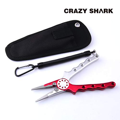 Professional Saltwater/Fresh Water Aluminum Fishing Pliers Tungsten Carbide Cutters Hook Remover with Sheath and Lanyard - color: Red