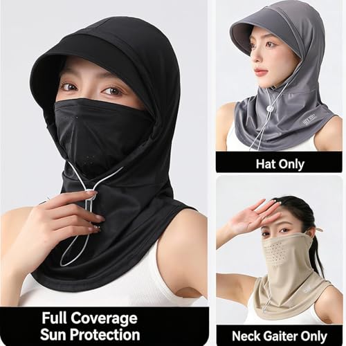 2 Pcs Cooling Breathable Balaclava Full Face Mask with Wide Brim Sun UV Protection Hood for Men Women Fishing Cycling - color: Pink+khaki