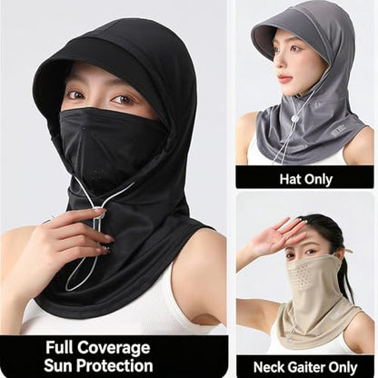 2 Pcs Cooling Breathable Balaclava Full Face Mask with Wide Brim Sun UV Protection Hood for Men Women Fishing Cycling - color: Pink+khaki
