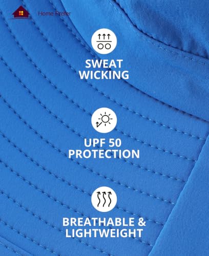 Home Prefer UPF 50+ Sun Hats for Men Women Wide Brim Fishing Hat with Neck Flap UV Protection Sunblock Safari Bucket Hat - color: Bright Blue