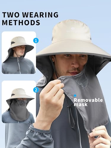 Fishing Hat, Men's Sun Hat, Anti-UV Sun Protection Wide Brim Fisherman Hat with Neck & Face Flap Cover, XL - color: Khaki, size: X-Large-XX-Large
