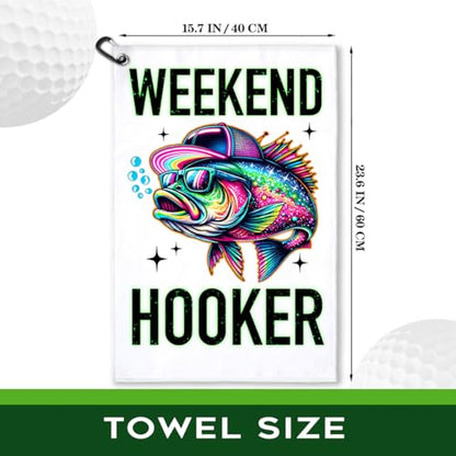 Weekend Hooker Polyester Printed Towel with Clip, Funny Bass Fish Fishing Gifts & Accessories for Men Fishmen Dad Grandpa, Fishing Lover Retirement Father's Day Birthday Gifts - color: White & Rainbow