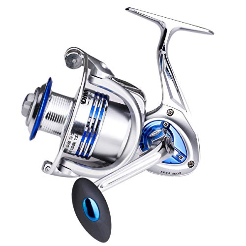 Diwa Spinning Fishing Reels for Saltwater Freshwater 3000 4000 5000 6000 7000 Spools Ultra Smooth Ultralight Powerful Trout Bass Carp Gear Stainless Ball Bearings Metal Body Ice Fishing Reels - style: 6000