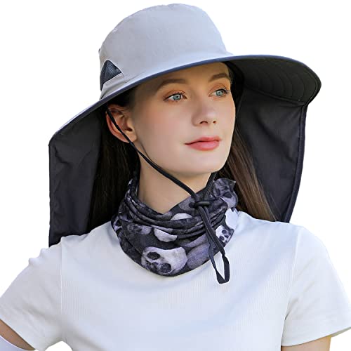 HUAMULAN Women Large Brim Sun Hat with Neck Flap, Men Quick Dry Hiking Fishing Safari Hat UPF 50+ - color: Hyp011-qianhui