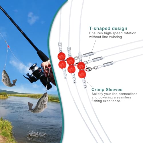 12/24pc Mono Leader Rigs - High Low Surf Fishing, Snaps, Swivels, Beads, 1/2 Arm for Bait, Lure, Hook, Salt/Freshwater