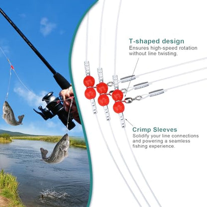 12/24pc Mono Leader Rigs - High Low Surf Fishing, Snaps, Swivels, Beads, 1/2 Arm for Bait, Lure, Hook, Salt/Freshwater