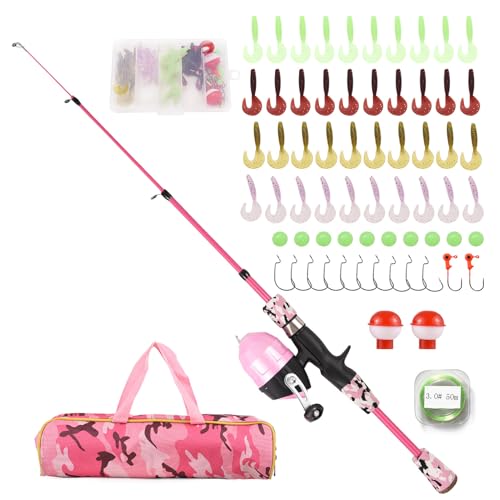 Kids Fishing Rod and Reel Combo, 47in/59inTelescopic Fishing Pole Portable Fishing Kits Lightweight with Fishing Lures Fishing Lines Fishing Hooks - color: Pink, size: 1.5m
