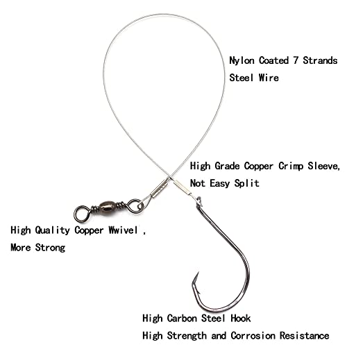 1#-8/0# Offset Octopus Hooks Rig, Fishing Wire Leader -Heavy Duty Stainless Steel Wire Line Leaders with Rolling Swivel and Barb Hooks, Fishing Lure Bait Rig Saltwater… - size: 6/0#