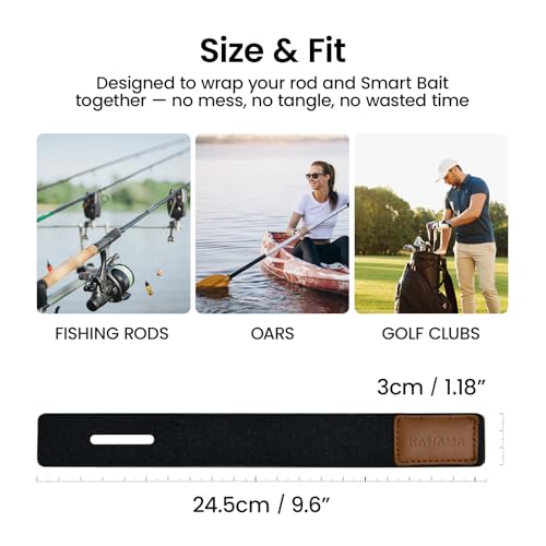 KANAMA Premium Cowhide Leather Fishing Rod Straps, 4 Pcs Hook & Loop Rod Wraps, Rod Belts & Tackle Ties, Stretchy Elastic Rod Ties, Fits Casting, Spinning & Fly Rods
