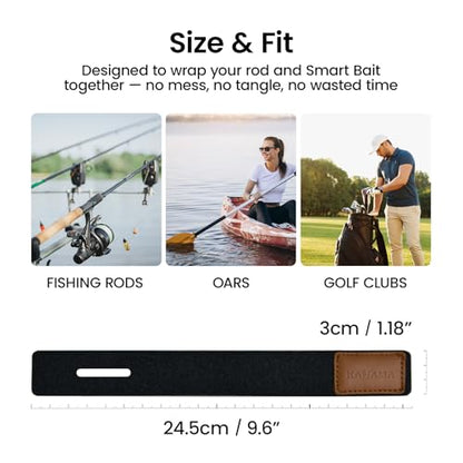 KANAMA Premium Cowhide Leather Fishing Rod Straps, 4 Pcs Hook & Loop Rod Wraps, Rod Belts & Tackle Ties, Stretchy Elastic Rod Ties, Fits Casting, Spinning & Fly Rods