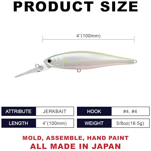LUCKY CRAFT Pointer 100DD-S, Saltwater Surf Fishing Lures, Jerkbait, Halibut, Surf Perch, Calico Bass, White Seabass, Striped Bass, Sinking, Fishing Gear - color: 353 Lemonade Ayu