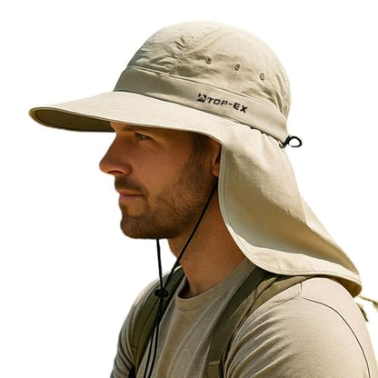 TOP-EX Cooling Sun Hat with Neck Flap – UPF 50+ Wide Brim Breathable Hat for Hiking, Fishing & Big Heads - color: Light Khaki, size: X-Large-XX-Large