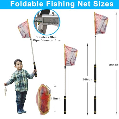 Fishing Landing Net, Fishing Net with Handle for Fishing with Splicing Extension Pole Handle Sturdy Stainless Steel Tubes Comfortable Sponge Handle, yellow - size: 60inch (SPLICED black)