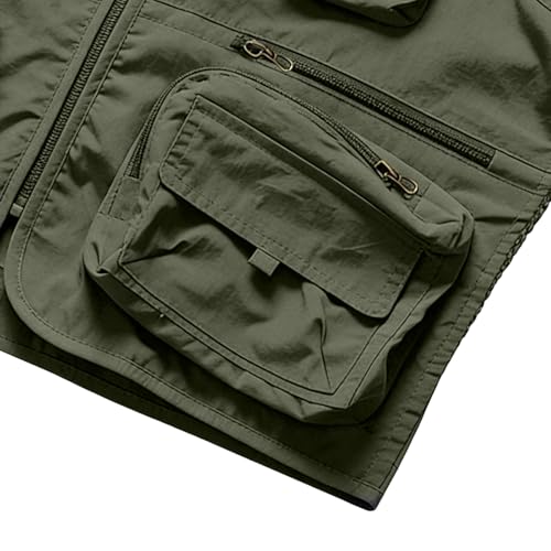Men's Fishing Vest Casual Utility Lightweight Cargo Vest with Multi Pockets Outdoor Safari Photo Travel Jacket Vest - color: Y002- Army Green, size: XX-Large