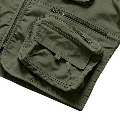 Men's Fishing Vest Casual Utility Lightweight Cargo Vest with Multi Pockets Outdoor Safari Photo Travel Jacket Vest - color: Y002- Army Green, size: Large