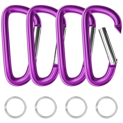 sprookber 4" & 5" Extra Large Aluminum Carabiner D Ring, Caribeener Clips, Spring Snap Hook for Keychain Clip, Set of 4 - color: purple-4", size: 4 inch
