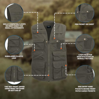 Edgetec Outdoor Utility Vest, Fishing, Hunting, Tactical Ripstop - color: Ranger, size: Large