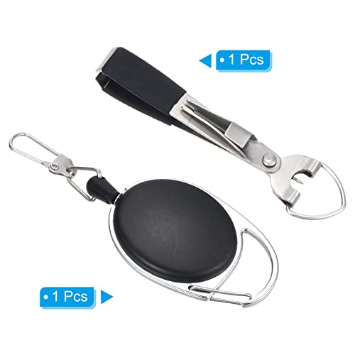 PATIKIL Fishing Quick Knot Tying Tool Stainless Steel 4 in 1 Fly Line Clipper with Fishing Retractor Combo for Angler Vest Pack Tool Gear, Black Silver
