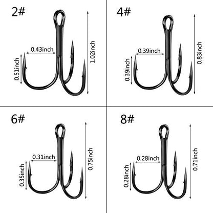 Shaddock Fishing 10-100Pcs Big Size Sharp Treble Hooks O'Shaughnessy Sharpened Treble Fishing Hooks High Carbon Steel Fish Treble Hook Size 10-10/0 - color: Black, size: 100PCS #6