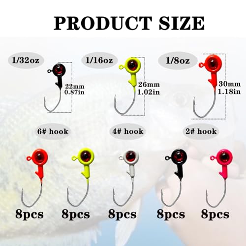 Crappie Jig Heads, 40pack Crappie Jigs Fishing Jig Heads Hook Lure Fishing Jigs Heads for Bass Fishing 1/32oz 1/16oz 1/8oz - color: 1/8oz