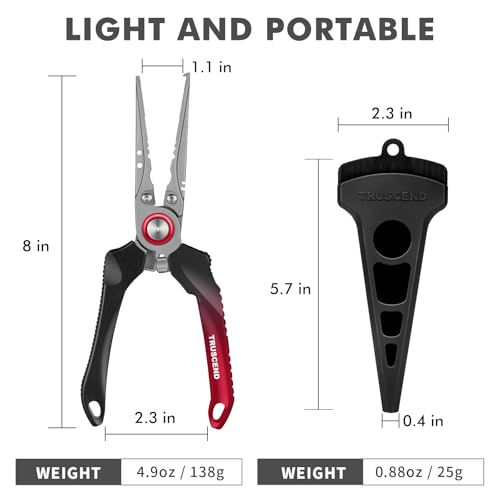 TRUSCEND Lockable Fishing Pliers with High Tungsten Carbide Cutter, Innovative Ergonomic Handy Handle, Saltwater Corrosion Resistant Teflon Coated Fishing Tool, Super Light Multi-Function Fishing Gear - color: A3-red