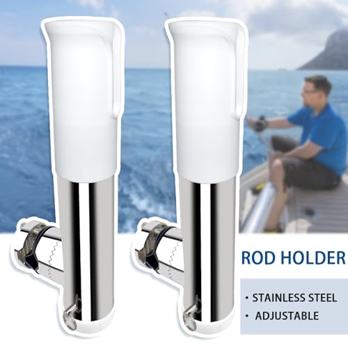 Made 2Pcs Stainless Clamp on Fishing Rod Holder, 316 Stainless Tournament Style Clamp on Fishing Rod Holder, Portable Fishing Pod Rack (White) - color: White