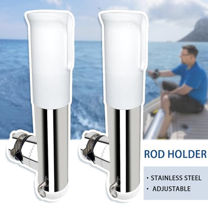 Made 2Pcs Stainless Clamp on Fishing Rod Holder, 316 Stainless Tournament Style Clamp on Fishing Rod Holder, Portable Fishing Pod Rack (White) - color: White