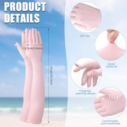 Jecery 2 Pairs UV Long Sun Gloves Women's Sunblock Driving Gloves Non Slip Full Finger Arm Sun Protective for Outdoor Sports - color: Black, Pink