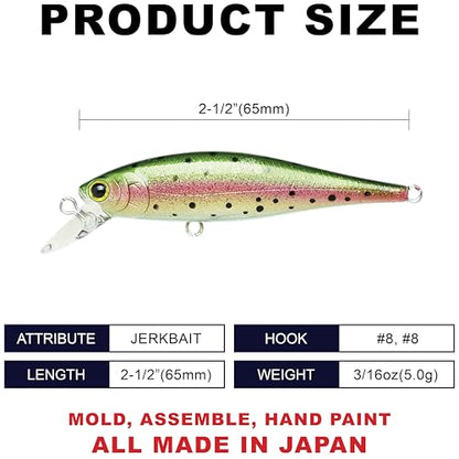 LUCKY CRAFT Pointer 78SP Fishing Lures, 3” Jerkbait Freshwater Bass & Trout Lures, Suspending 4ft–5ft Depth, Jerkbait with Walk-the-Dog Action, Precision Bass Fishing Gear and Accessories - color: 276 Laser Rainbow Trout, size: PT65