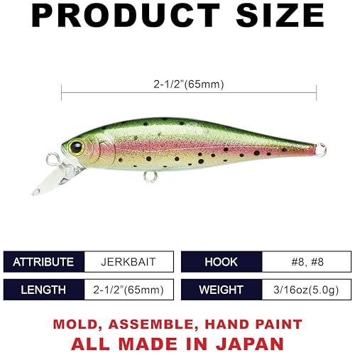 LUCKY CRAFT Pointer 78SP Fishing Lures, 3” Jerkbait Freshwater Bass & Trout Lures, Suspending 4ft–5ft Depth, Jerkbait with Walk-the-Dog Action, Precision Bass Fishing Gear and Accessories - color: 276 Laser Rainbow Trout, size: PT65