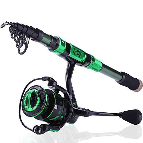 Sougayilang Fishing Rod Reel Combinations, 24 Ton Carbon Fiber, Portable Telescopic Fishing Rod Spinning Reels for Travel Saltwater Freshwater Fishing Gifts for People - color: green, size: 2.4m/7.9ft-3000
