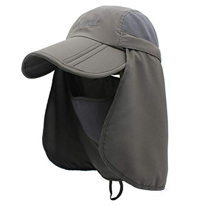 Surblue Neck Face Flap Outdoor Cap UV Protection Sun Hats Fishing Hat Quick-Drying UPF50+ - color: Grey, size: Small