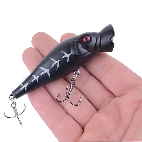 Popper Fishing Lures Topwater Fishing Baits Hard Baits 3D Eyes Swimbait Crankbait with Treble Hook for Bass Trout Freshwater Saltwater - color: 6pcs-3.3in/0.41oz
